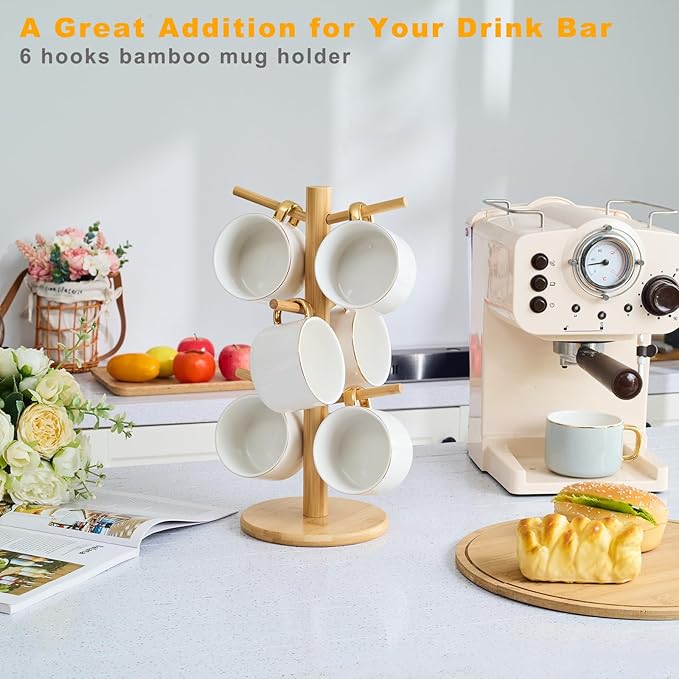 Bamboo Coffee Mug Tree With 6 Hooks high quality